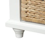 Banc de rangement avec 3 tiroirs et 3 paniers en rotin pour entrée et salon