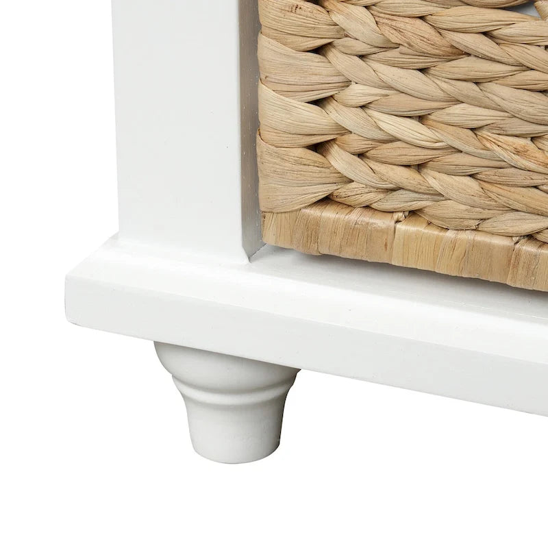 Banc de rangement avec 3 tiroirs et 3 paniers en rotin pour entrée et salon