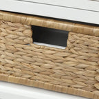 Banc de rangement avec 3 tiroirs et 3 paniers en rotin pour entrée et salon