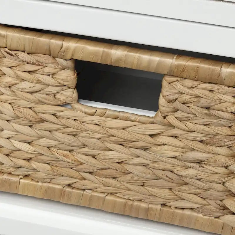 Banc de rangement avec 3 tiroirs et 3 paniers en rotin pour entrée et salon