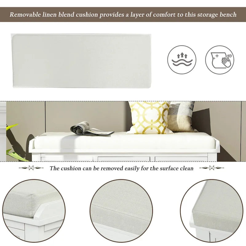 Banc de rangement avec 3 tiroirs et 3 paniers en rotin pour entrée et salon
