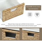 Banc de rangement avec 3 tiroirs et 3 paniers en rotin pour entrée et salon