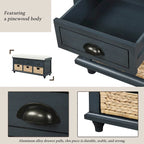 Banc de rangement avec 3 tiroirs et 3 paniers en rotin pour entrée et salon