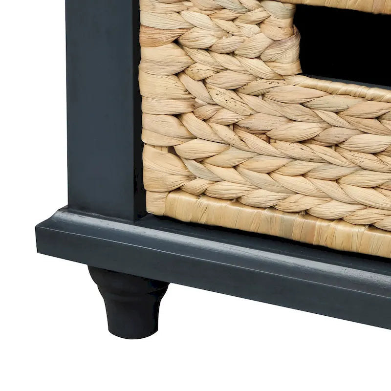 Banc de rangement avec 3 tiroirs et 3 paniers en rotin pour entrée et salon