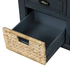 Banc de rangement avec 3 tiroirs et 3 paniers en rotin pour entrée et salon