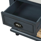 Banc de rangement avec 3 tiroirs et 3 paniers en rotin pour entrée et salon