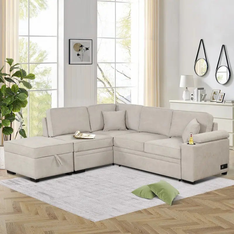 Canapé-lit gigogne 2-en-1 avec pouf de rangement