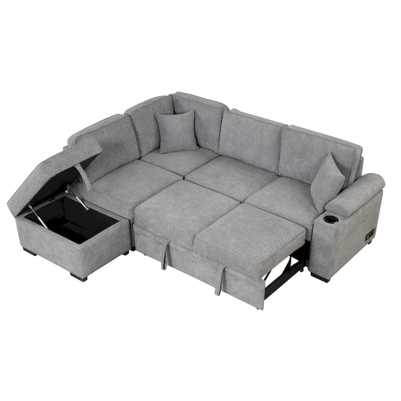 Canapé-lit gigogne 2-en-1 avec pouf de rangement