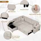 Canapé-lit gigogne 2-en-1 avec pouf de rangement