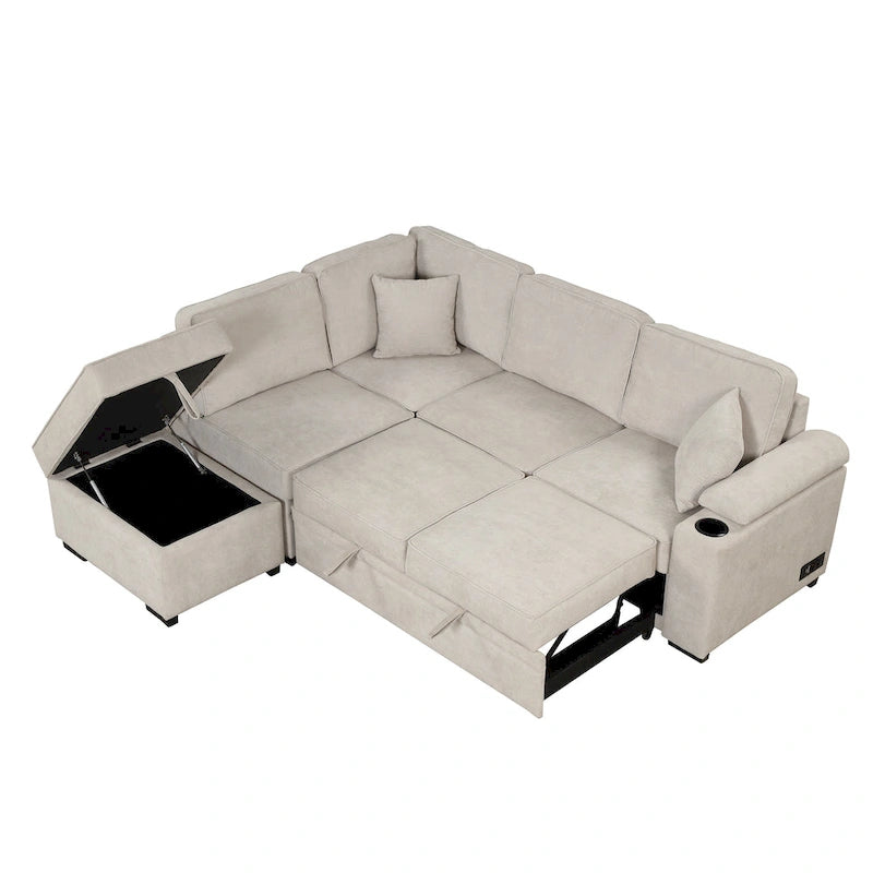 Canapé-lit gigogne 2-en-1 avec pouf de rangement