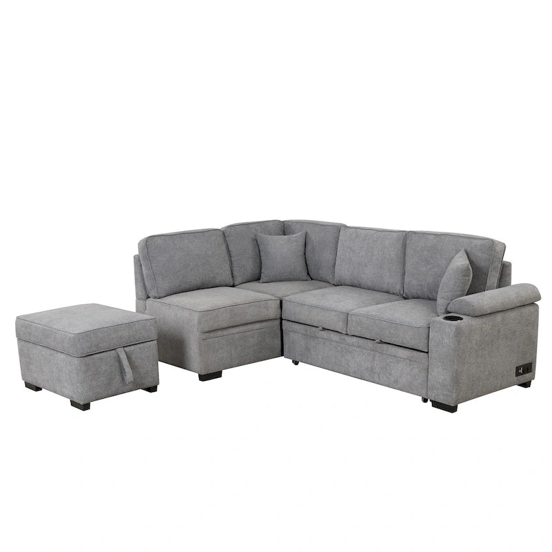 Canapé-lit gigogne 2-en-1 avec pouf de rangement