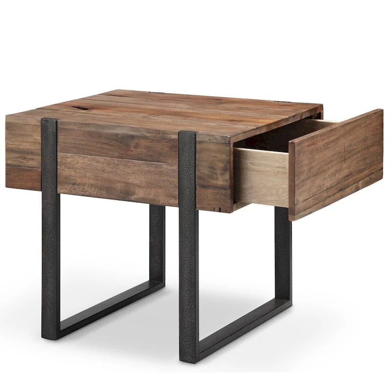Table d'appoint rectangulaire en bois recyclé avec tiroir dissimulé