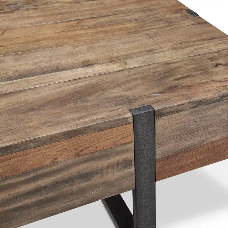 Table d'appoint rectangulaire en bois recyclé avec tiroir dissimulé