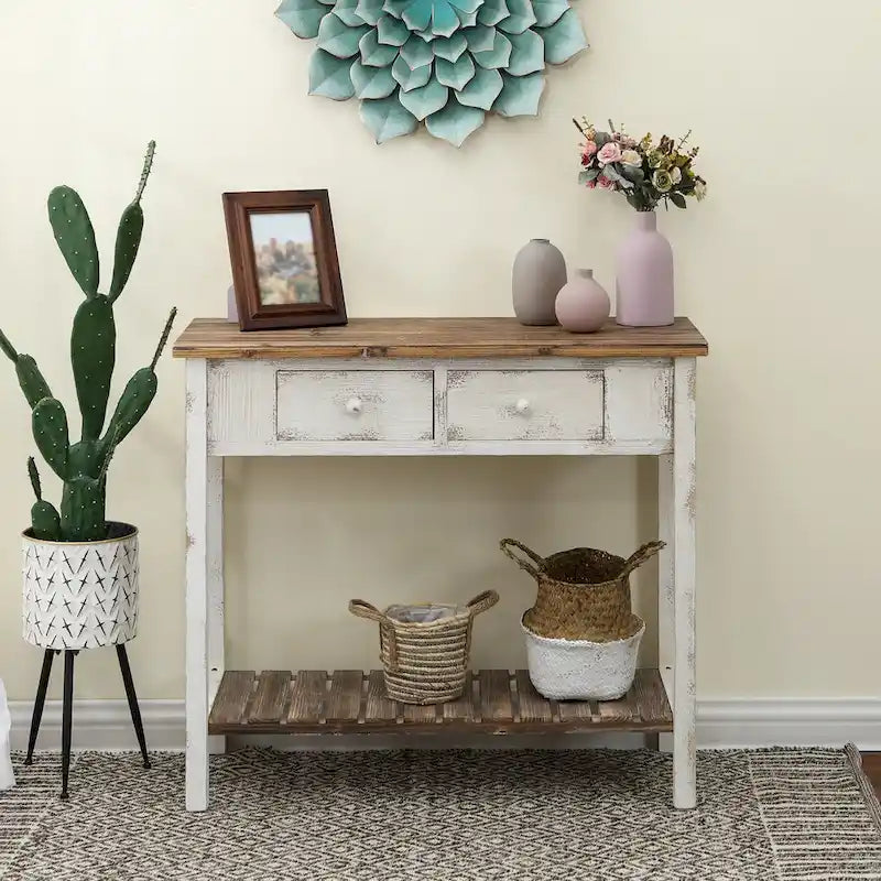 Console en bois à 2 tiroirs avec étagère inférieure