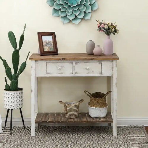 Console en bois à 2 tiroirs avec étagère inférieure