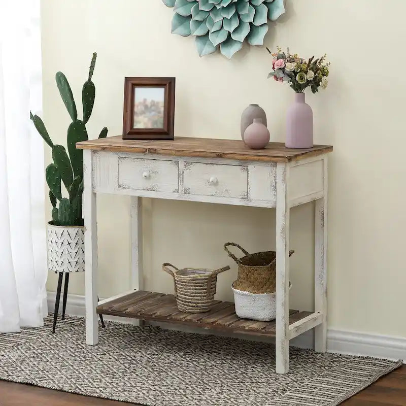 Console en bois à 2 tiroirs avec étagère inférieure