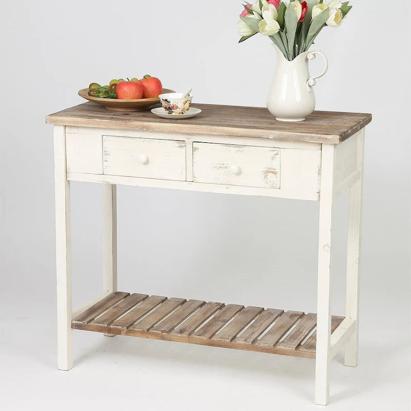 Console en bois à 2 tiroirs avec étagère inférieure