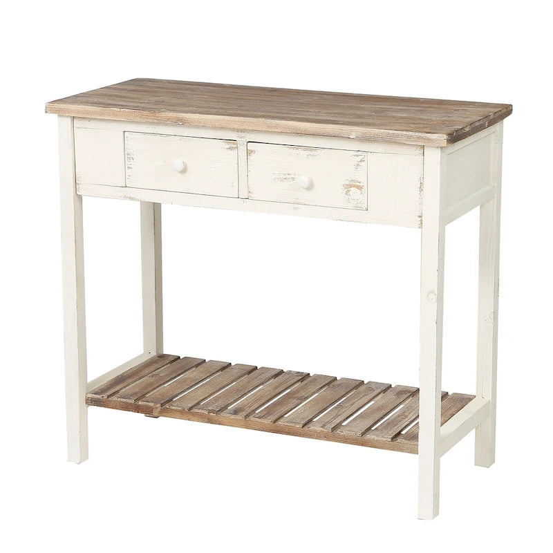 Console en bois à 2 tiroirs avec étagère inférieure