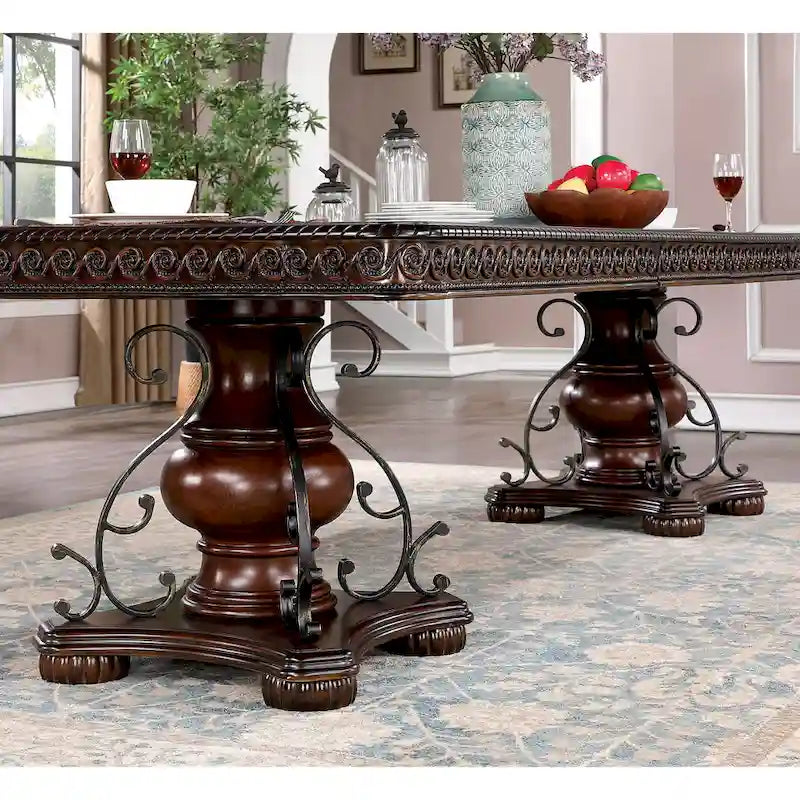 Table à manger traditionnelle en merisier brun de 120 pouces