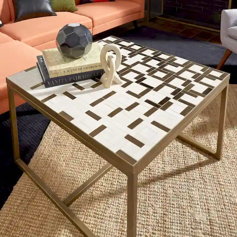 Table basse carrée avec plateau en mosaïque