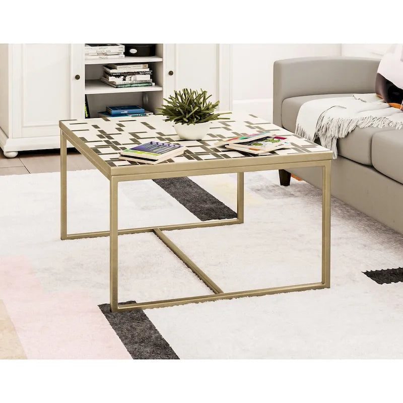 Table basse carrée avec plateau en mosaïque
