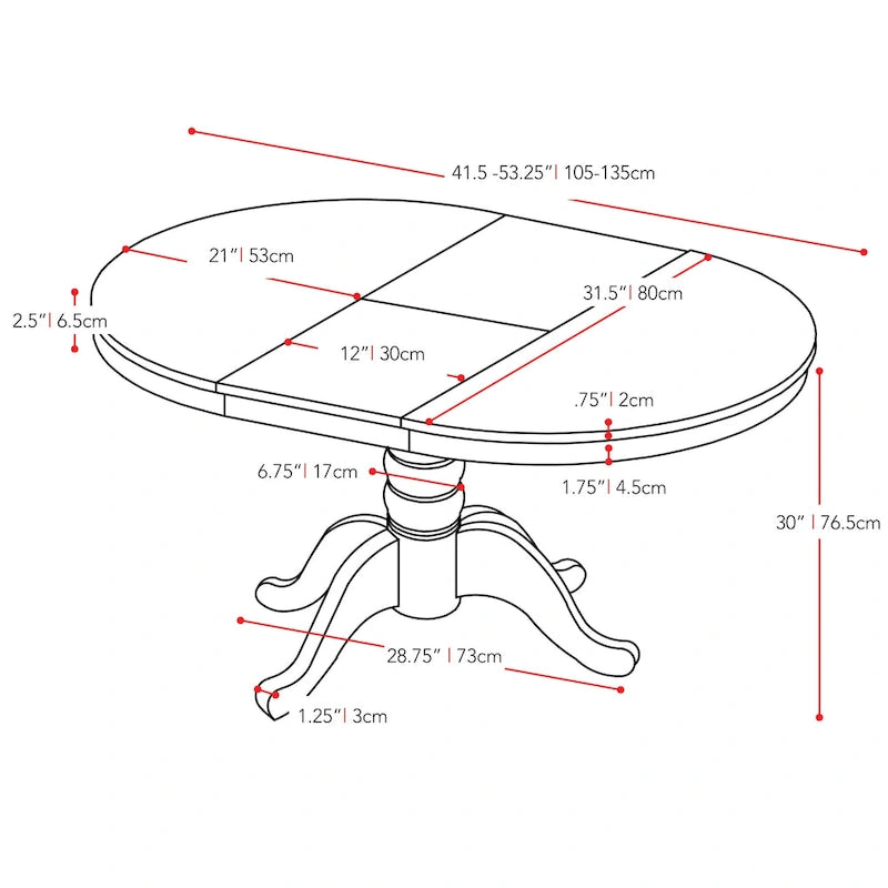 Table de salle à manger ovale extensible sur pied central