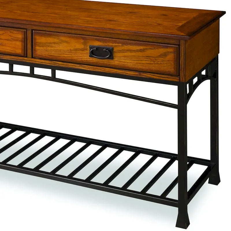 Table de console chêne vieilli style artisanal moderne