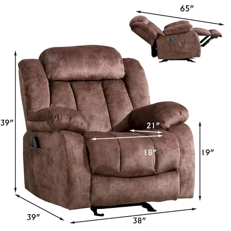 Fauteuil inclinable manuel en tissu avec massage et chauffage