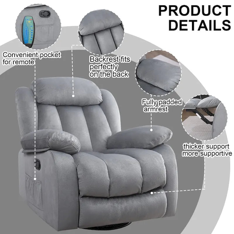 Fauteuil inclinable manuel en tissu avec massage et chauffage