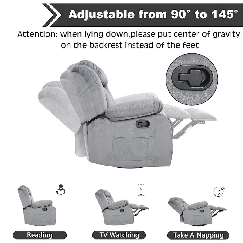 Fauteuil inclinable manuel en tissu avec massage et chauffage