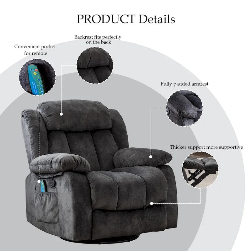 Fauteuil inclinable manuel en tissu avec massage et chauffage