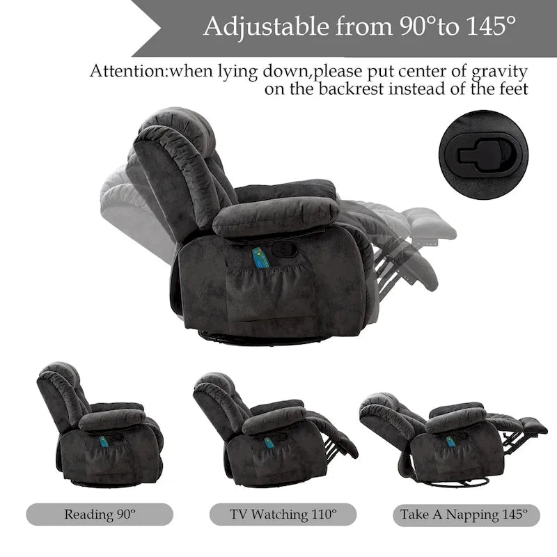Fauteuil inclinable manuel en tissu avec massage et chauffage