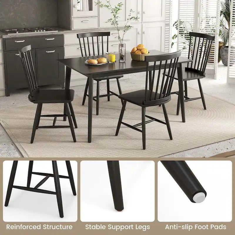 2 chaises de salle à manger sans accoudoirs Spindle Back – Bois massif, Noir/Naturel