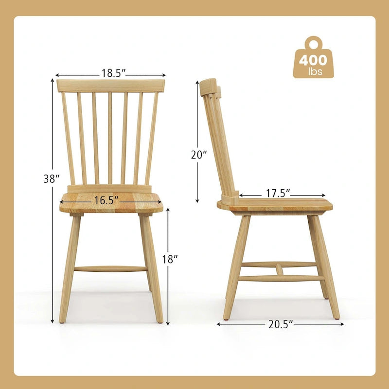 2 chaises de salle à manger sans accoudoirs Spindle Back – Bois massif, Noir/Naturel