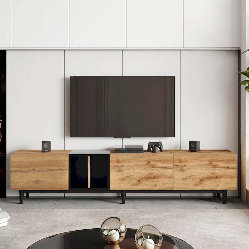 Meuble TV avec 3 portes abattantes et étagères de rangement (jusqu'à 80 pouces)