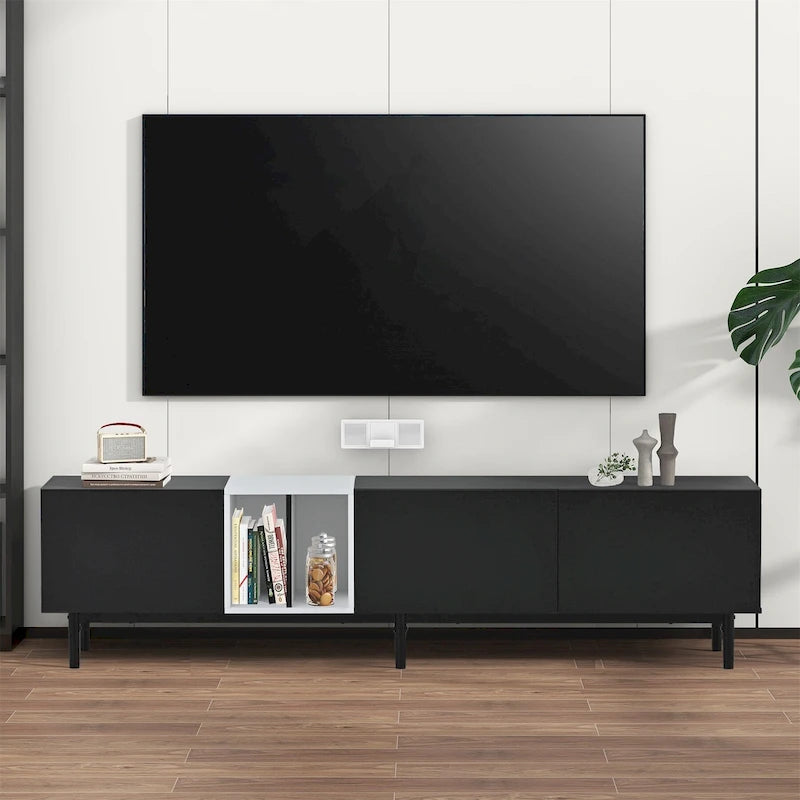 Meuble TV avec 3 portes abattantes et étagères de rangement (jusqu'à 80 pouces)