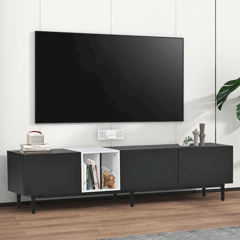 Meuble TV avec 3 portes abattantes et étagères de rangement (jusqu'à 80 pouces)