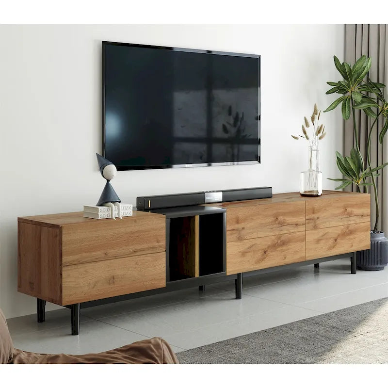 Meuble TV avec 3 portes abattantes et étagères de rangement (jusqu'à 80 pouces)