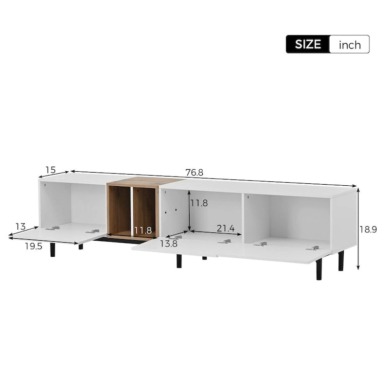 Meuble TV avec 3 portes abattantes et étagères de rangement (jusqu'à 80 pouces)