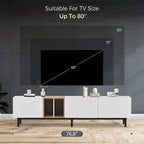 Meuble TV avec 3 portes abattantes et étagères de rangement (jusqu'à 80 pouces)