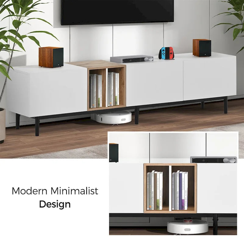 Meuble TV avec 3 portes abattantes et étagères de rangement (jusqu'à 80 pouces)