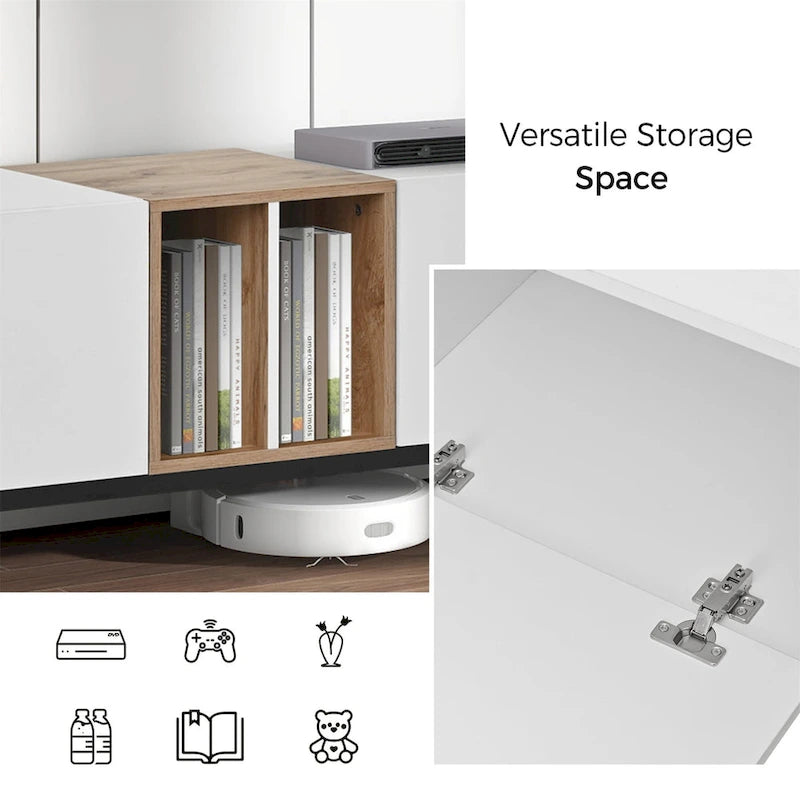 Meuble TV avec 3 portes abattantes et étagères de rangement (jusqu'à 80 pouces)