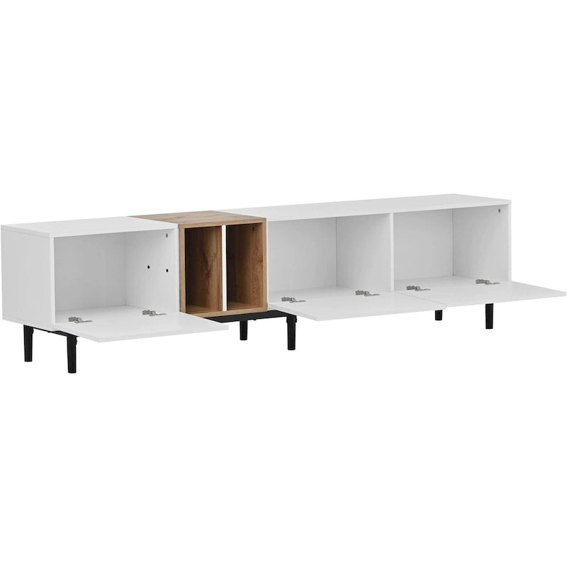 Meuble TV avec 3 portes abattantes et étagères de rangement (jusqu'à 80 pouces)