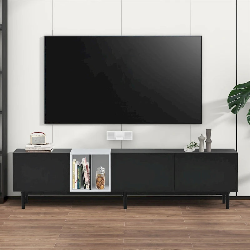 Meuble TV avec 3 portes abattantes et étagères de rangement (jusqu'à 80 pouces)