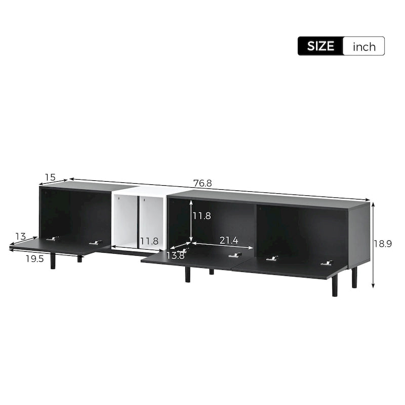 Meuble TV avec 3 portes abattantes et étagères de rangement (jusqu'à 80 pouces)