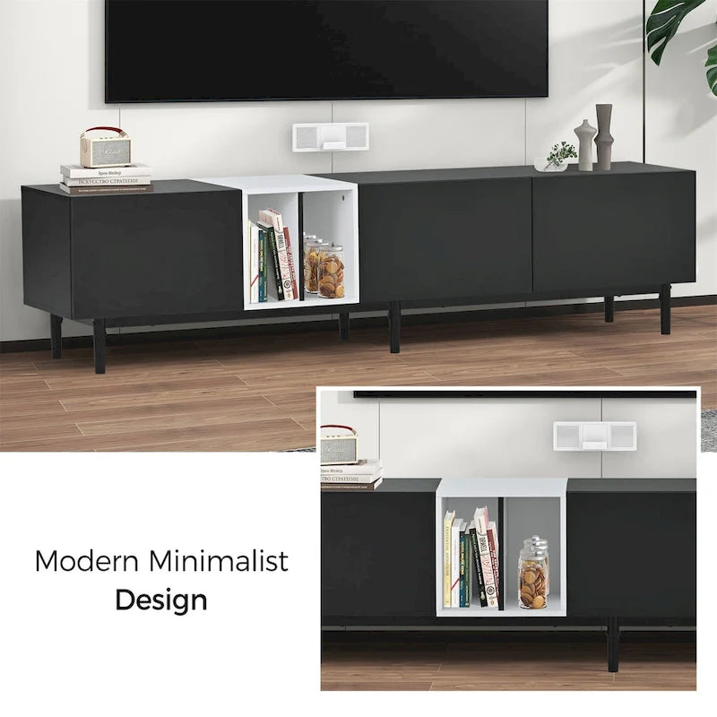 Meuble TV avec 3 portes abattantes et étagères de rangement (jusqu'à 80 pouces)