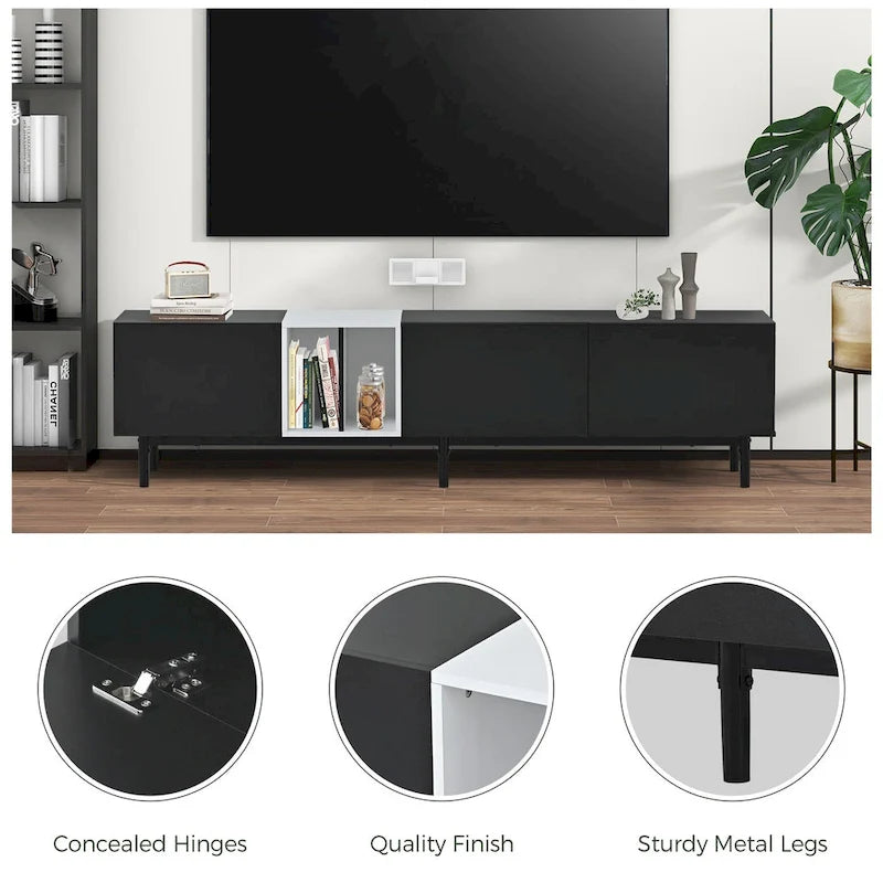 Meuble TV avec 3 portes abattantes et étagères de rangement (jusqu'à 80 pouces)