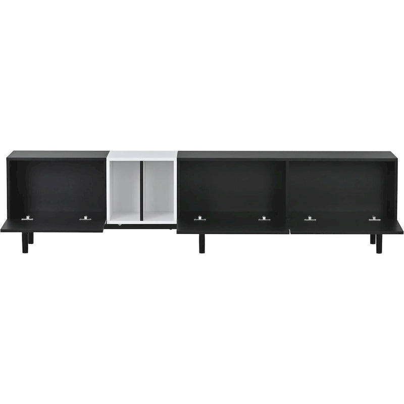 Meuble TV avec 3 portes abattantes et étagères de rangement (jusqu'à 80 pouces)