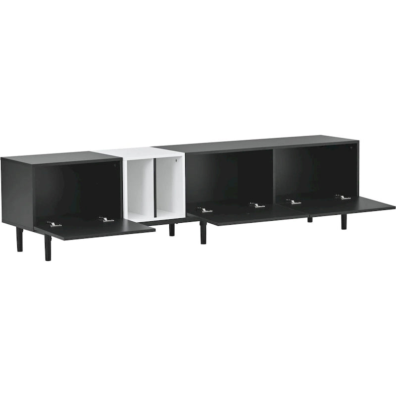 Meuble TV avec 3 portes abattantes et étagères de rangement (jusqu'à 80 pouces)