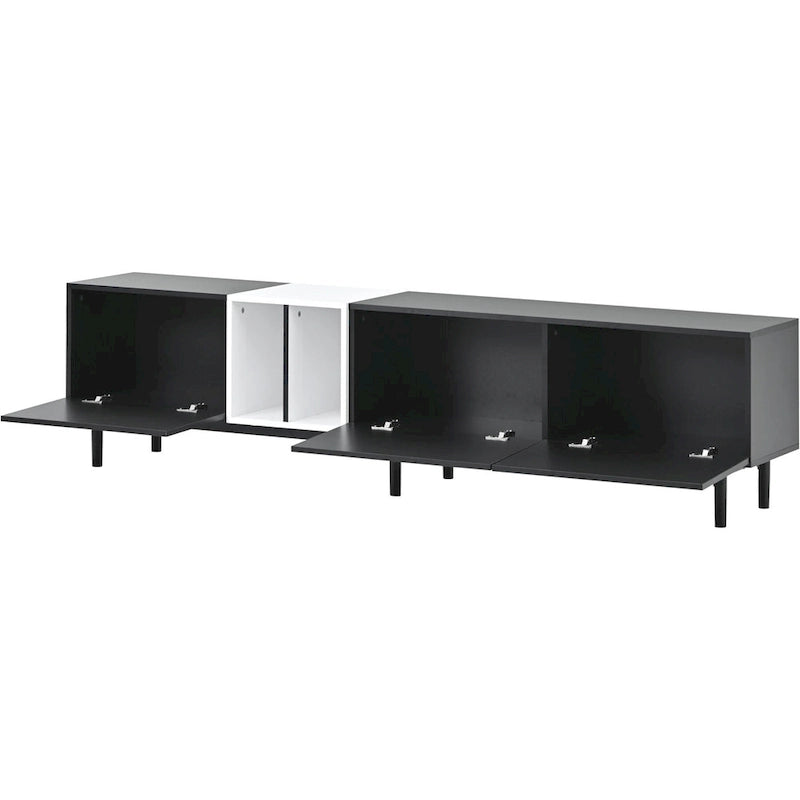 Meuble TV avec 3 portes abattantes et étagères de rangement (jusqu'à 80 pouces)